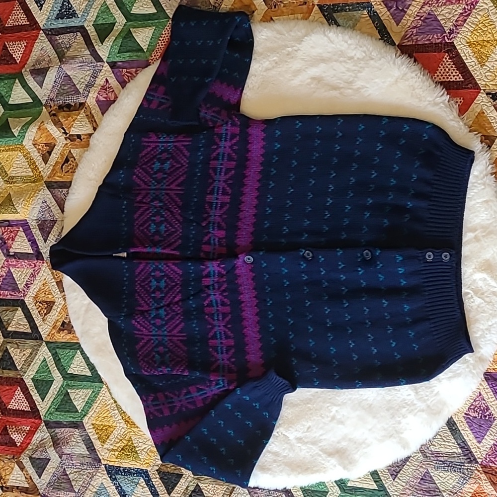 Vintage Pendleton 100% Virgin Wool Colorful Aztec Western Cowl Neck Cardigan